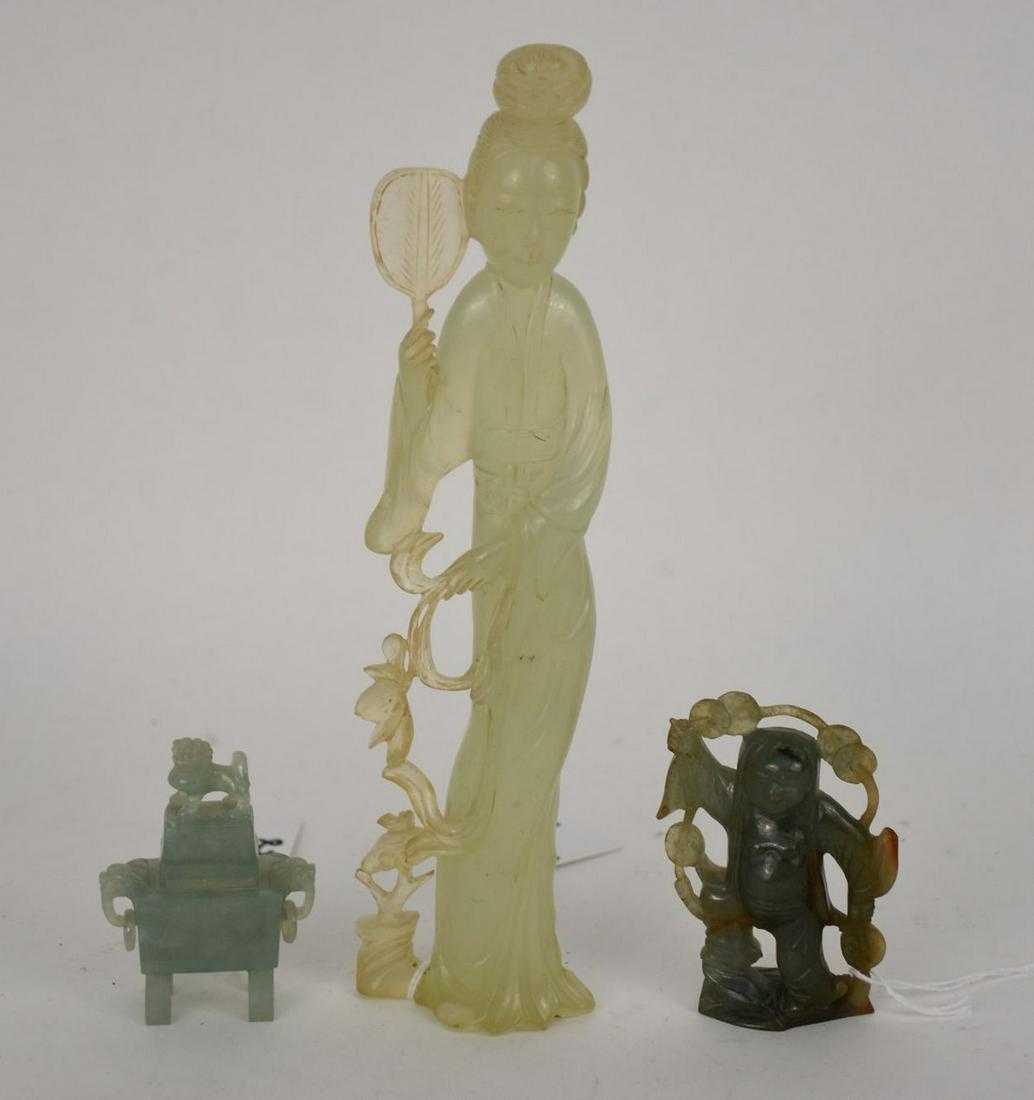 3 CHINESE JADE CARVINGS.  Carved Quan Yin Figure Ht. 9 (1 of 8)