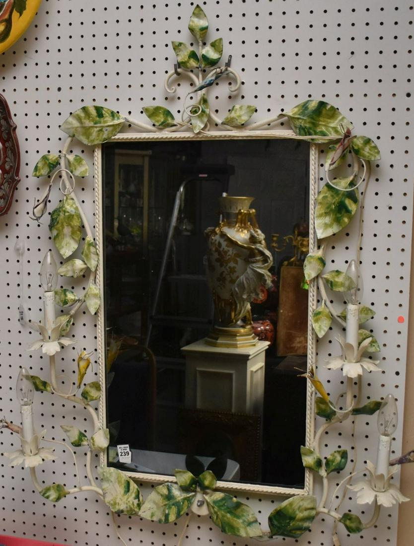 Patio Mirror, Sconces With Painted Metal Leaf & Flower (1 of 5)