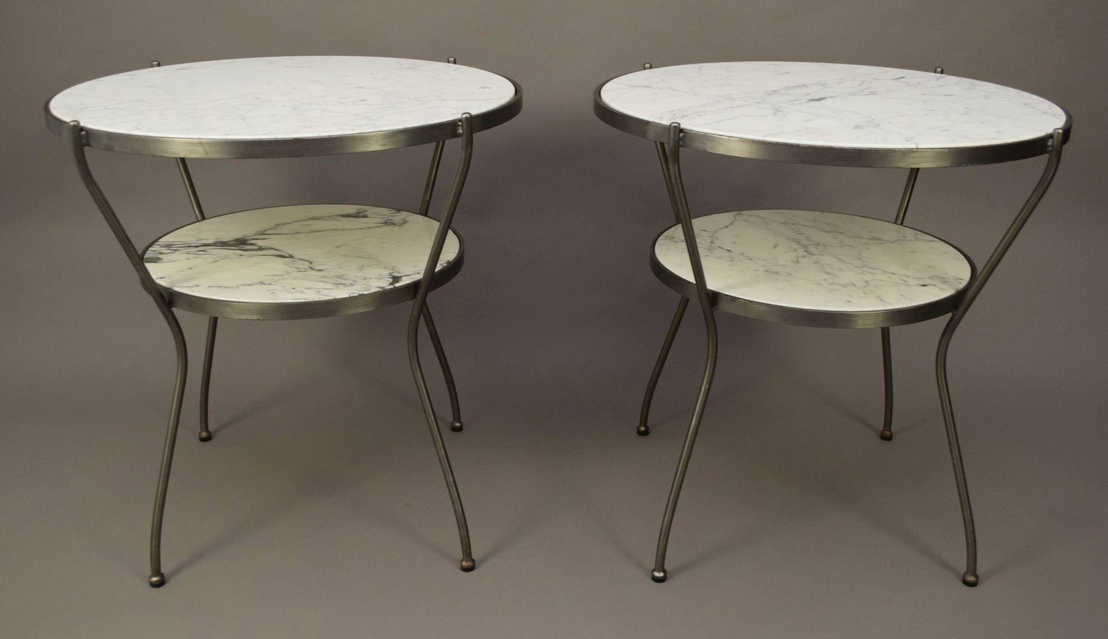 Pair 2 Tier Marble Gueridon Tables with Steel Frames, (1 of 5)