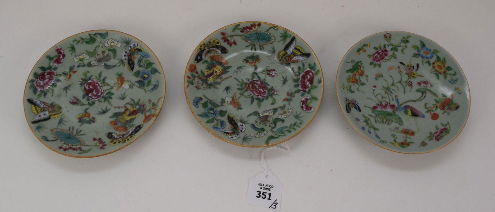 Three Chinese Enamel Decorated Celadon Porcelain Dishes (1 of 9)