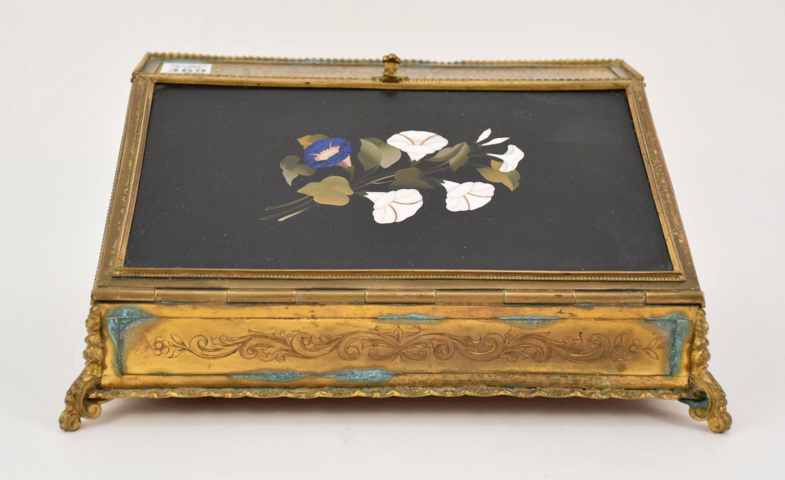 Vintage Brass & Pietra Dura Lap Desk with 2 Inner (1 of 10)
