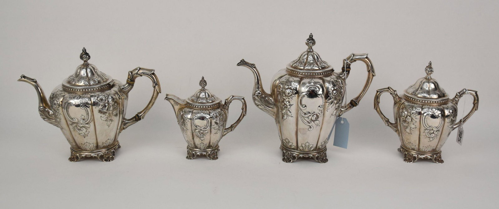 Vintage 4pc. Sterling Tea/Coffee Set, Floral Repousse, (1 of 6)