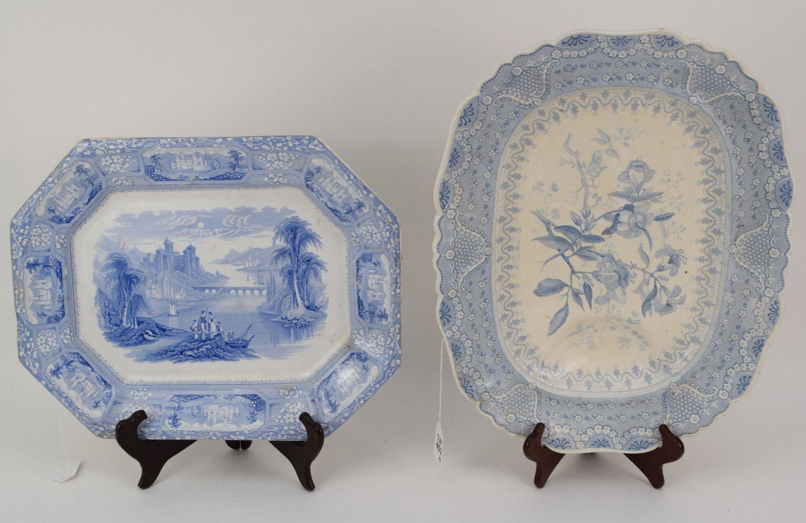 Two Early English Blue & White Transferware Platters - (1 of 10)