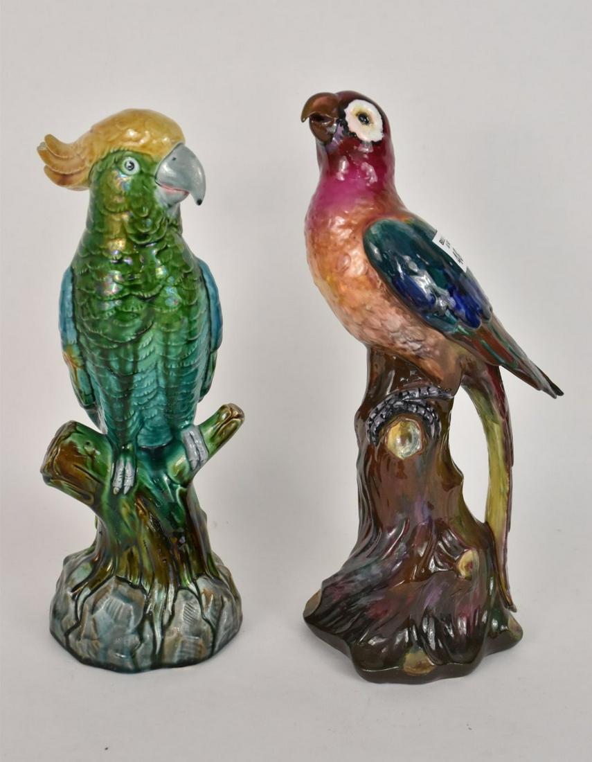 2 Porcelain Parrots, Minton England (chip on feather): 2 Porcelain Parrots, Minton England (chip on feather) AND Tuscan (12 1/2"h)