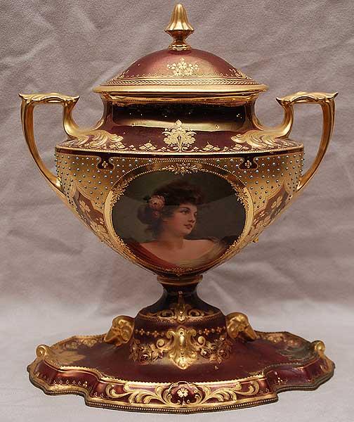 Royal Vienna Austrian centerpiece hand painted, si: Royal Vienna Austrian centerpiece hand painted, signed Wagner, old restoration to base, 12"h x 10 1/2"w