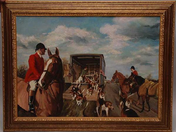 Samuel Marriott (British 1932 - 1997) English Scho: Samuel Marriott (British 1932 - 1997) English School Hunt Scene signed Marriott, oil on board, 25"x35"