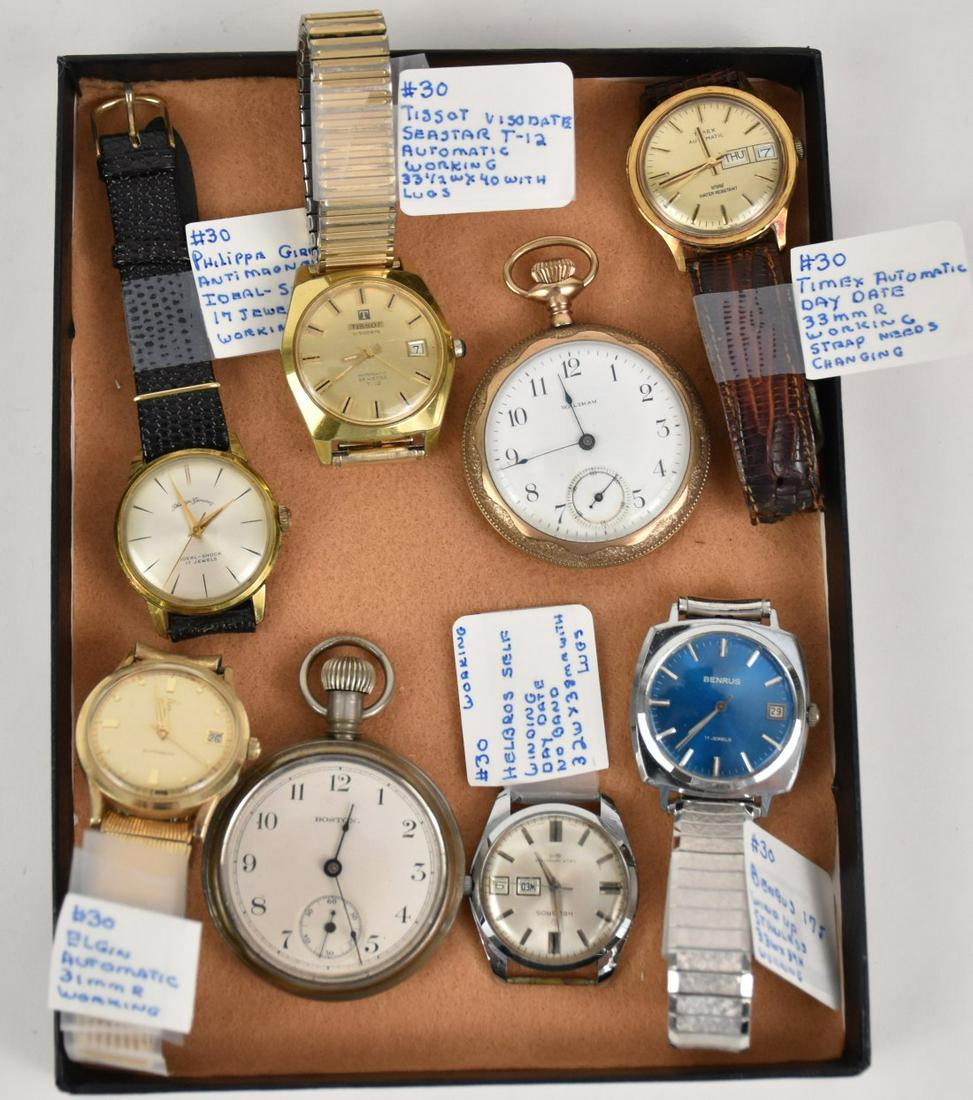 Box Lot 8 Vintage Watches, incl; Benrus, Timex (1 of 5)
