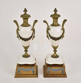 Pair Continental Empire Style White Marble & Bronze (1 of 6)