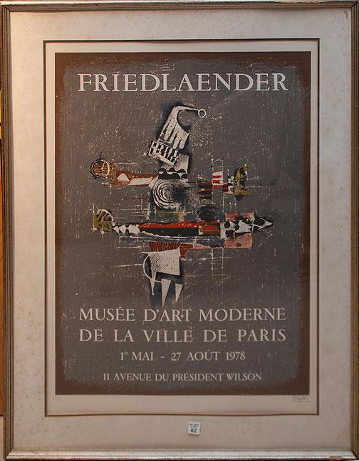 Johnny Friedlaender (GERMAN, 1912-1992) colored Lit: Johnny Friedlaender (GERMAN, 1912-1992) colored Lithograph Poster- Modern Museum of Art Paris 1978. Pencil signed & numbered 111/200