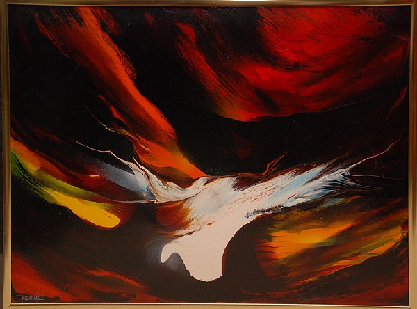 Leonardo Nierman (MEXICAN, 1932) Abstract oil on b: Leonardo Nierman (MEXICAN, 1932) Abstract oil on board, "Crater" 23-1/2"x31"