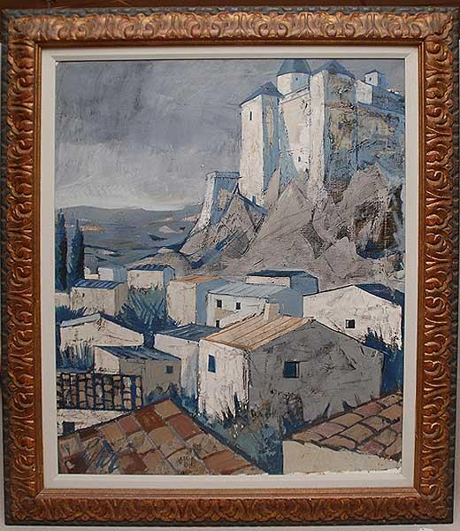 Charles Levier (FRENCH, 1920-2003) oil on canvas,: Charles Levier (FRENCH, 1920-2003) oil on canvas, "rooftops" 30"x24"