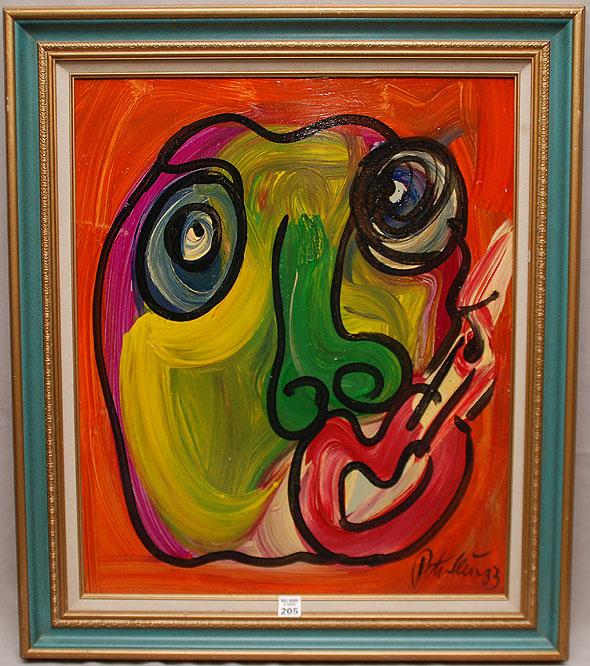 Peter Robert Keil, 1942, Germany, "The Smoker" 20": Peter Robert Keil, 1942, Germany, "The Smoker" 20" x 24" oil on board, signed and dated `83, also signed/ titled/ dated verso by the artist