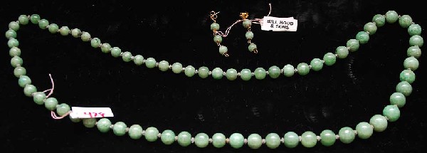 Jade ball necklace (29"L) & matching gold filled e: Jade ball necklace (29"L) & matching gold filled earrings