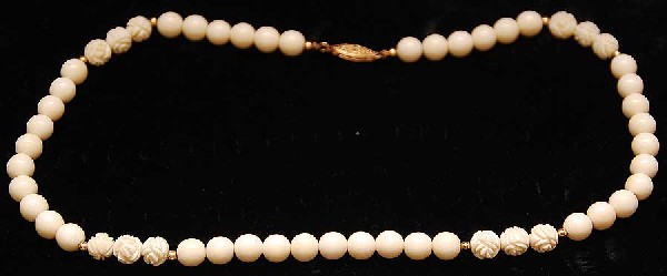 Ivory necklace with 14kt balls & clasp: Ivory necklace with 14kt balls & clasp