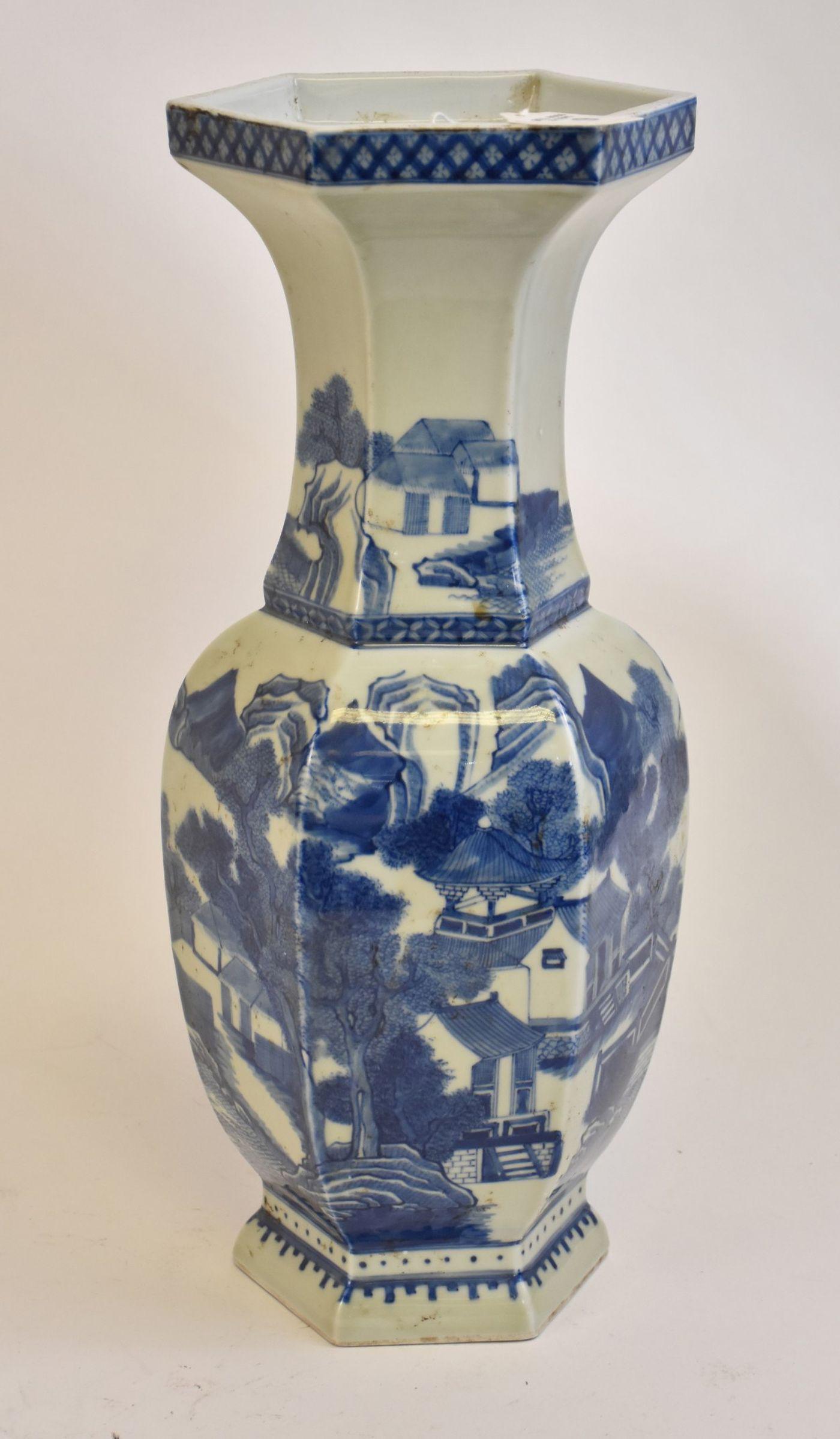 Chinese Blue & White Porcelain Six-Sided Vase - A (1 of 5)