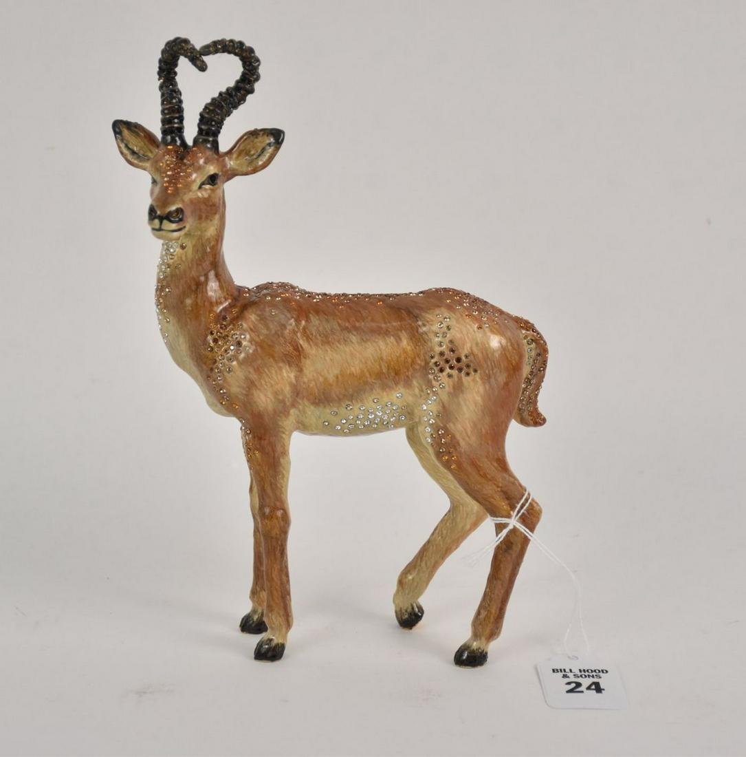 Jay Strongwater Antelope Figurine enameled and jeweled: Jay Strongwater Antelope Figurine enameled and jeweled bronze. Ht. 8.5” With original box
