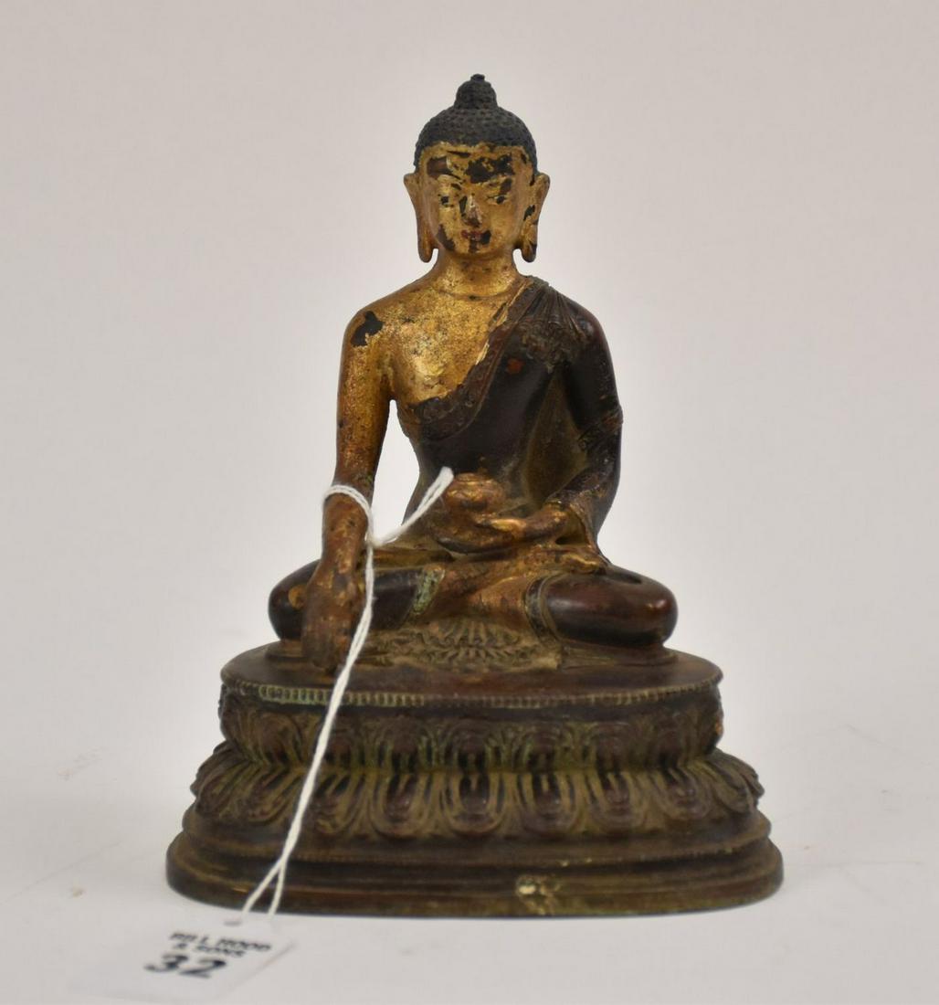 Early Bronze Buddha Statue - Patinated and gilt Buddha (1 of 7)