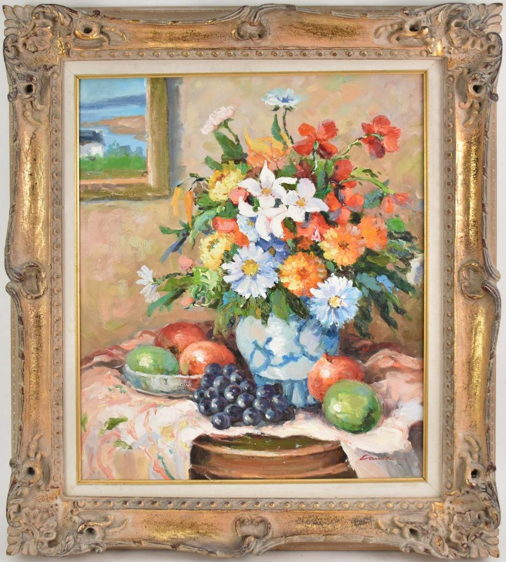 Signed Orange Floral Arrangement with grapes, 20th (1 of 6)