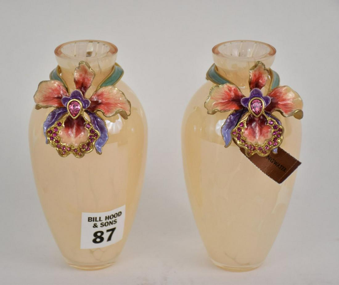 2 Jay Strongwater Orchid Mini Vases Orange Ht. 5” both (1 of 5)