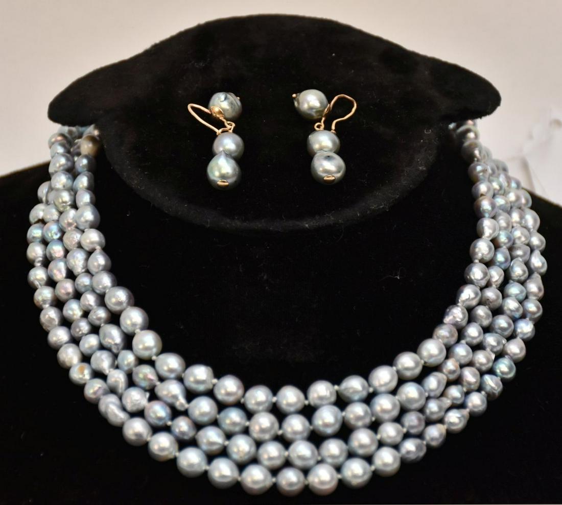 14K Yellow Gold Clasp Tahitian Pearl Necklace & (1 of 5)