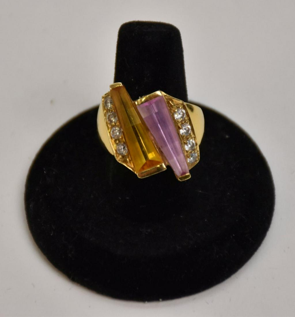 14K Yellow Gold Ring. Size 8.50  Cz, yellow & pink (1 of 3)