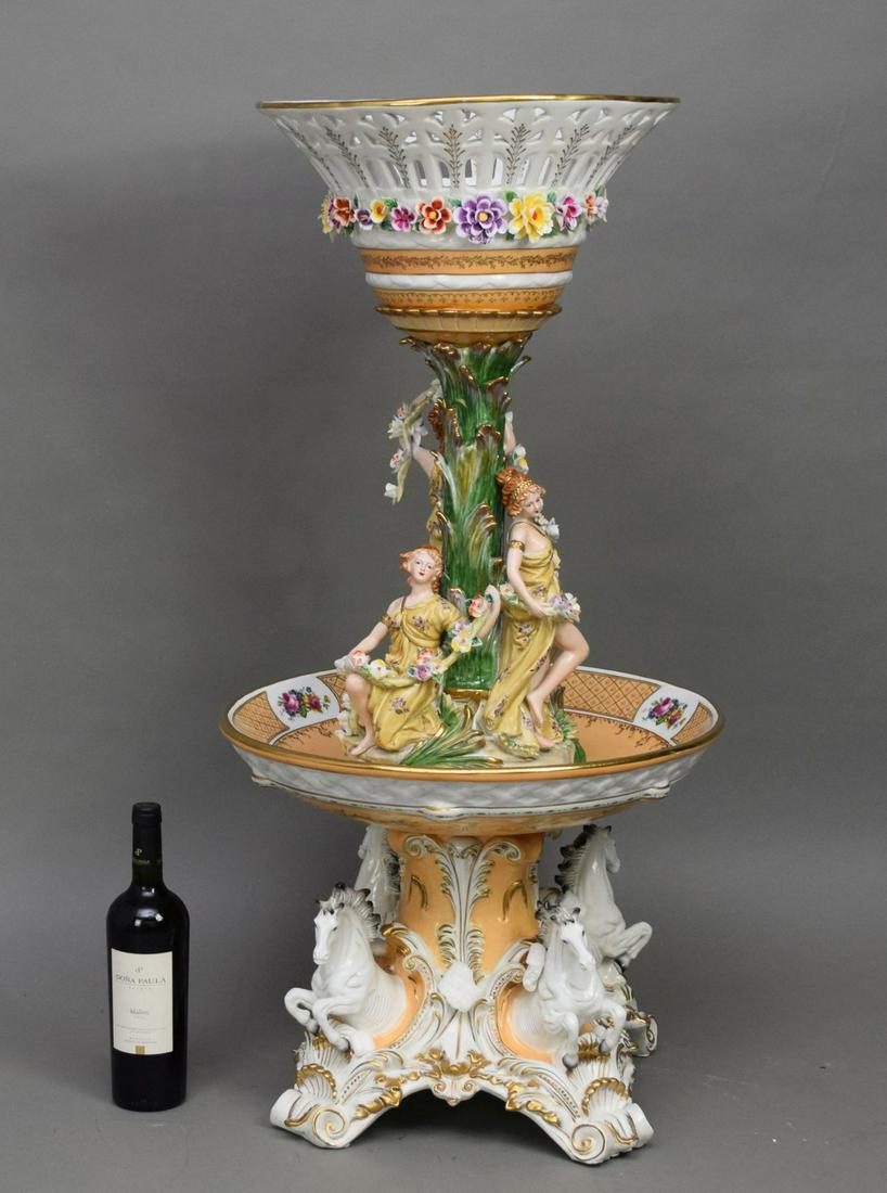 Large Meissen Style Porcelain Figural Compote.  Height (1 of 5)