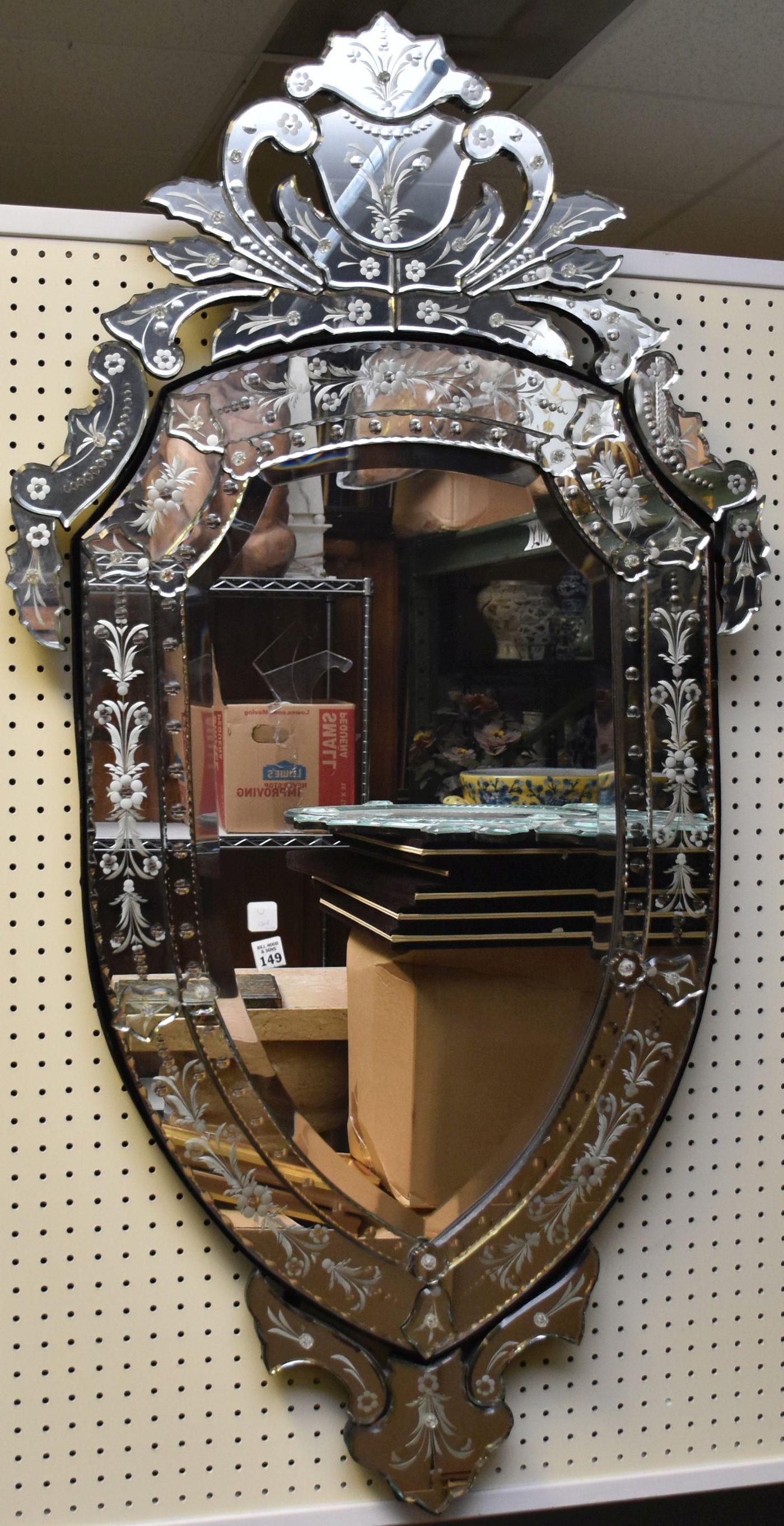 Venetian Shield Form Mirror 52" x 28".  Condition: no (1 of 6)
