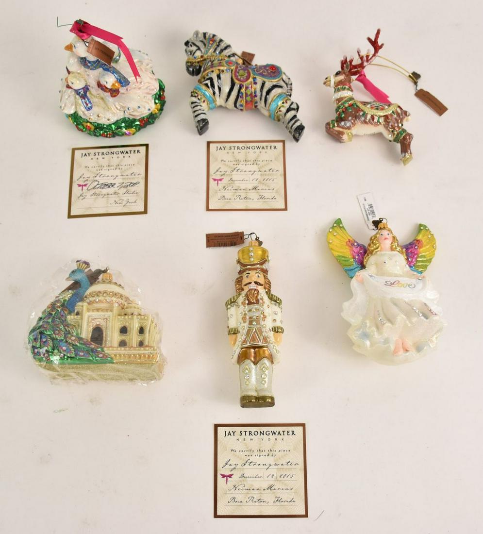 6 Jay Strongwater Figural Glass Christmas Ornaments. (1 of 15)