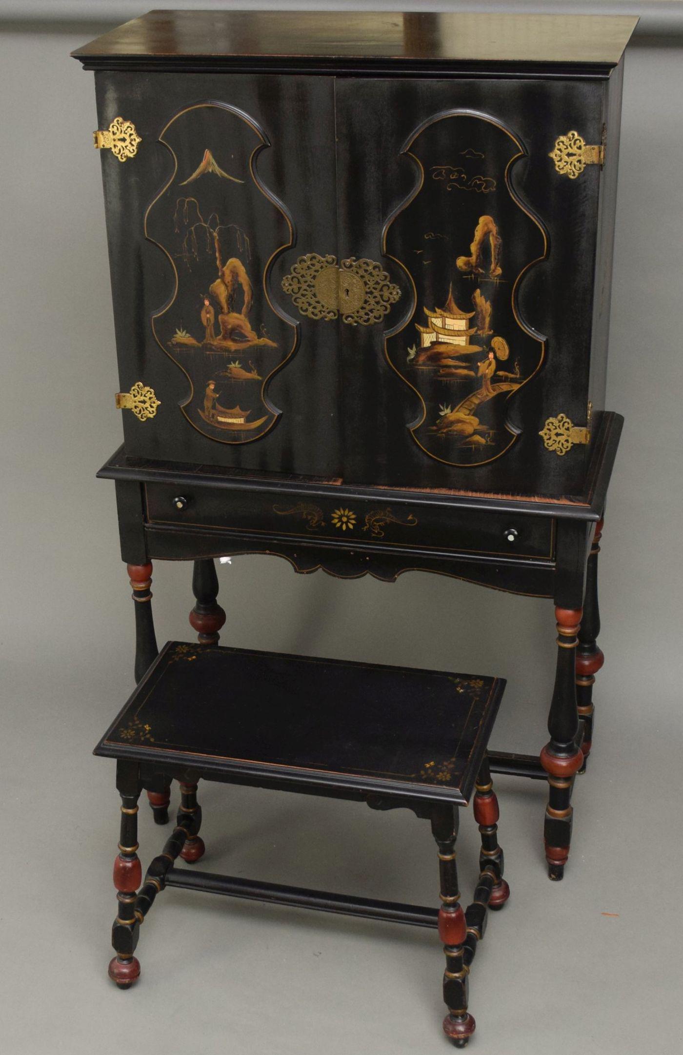 Antique Chinoiserie Lacquered Secretary Writing Desk & (1 of 7)