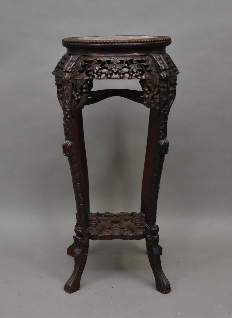 Chinese Tall Stand, 19th c. Carved Apron and Lower (1 of 6)