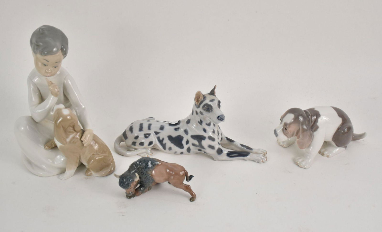3 Lladro Figurines, Boy with Dog, Dog and Bull AND (1 of 8)