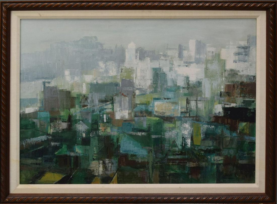 Jean Kalisch mid Century Modern Rooftop City scene. oil (1 of 4)