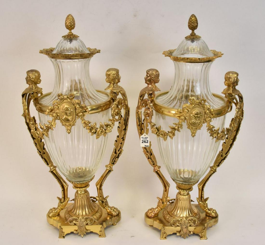 Pair Monumental Crystal & Gilt Bronze Urns - An (1 of 6)