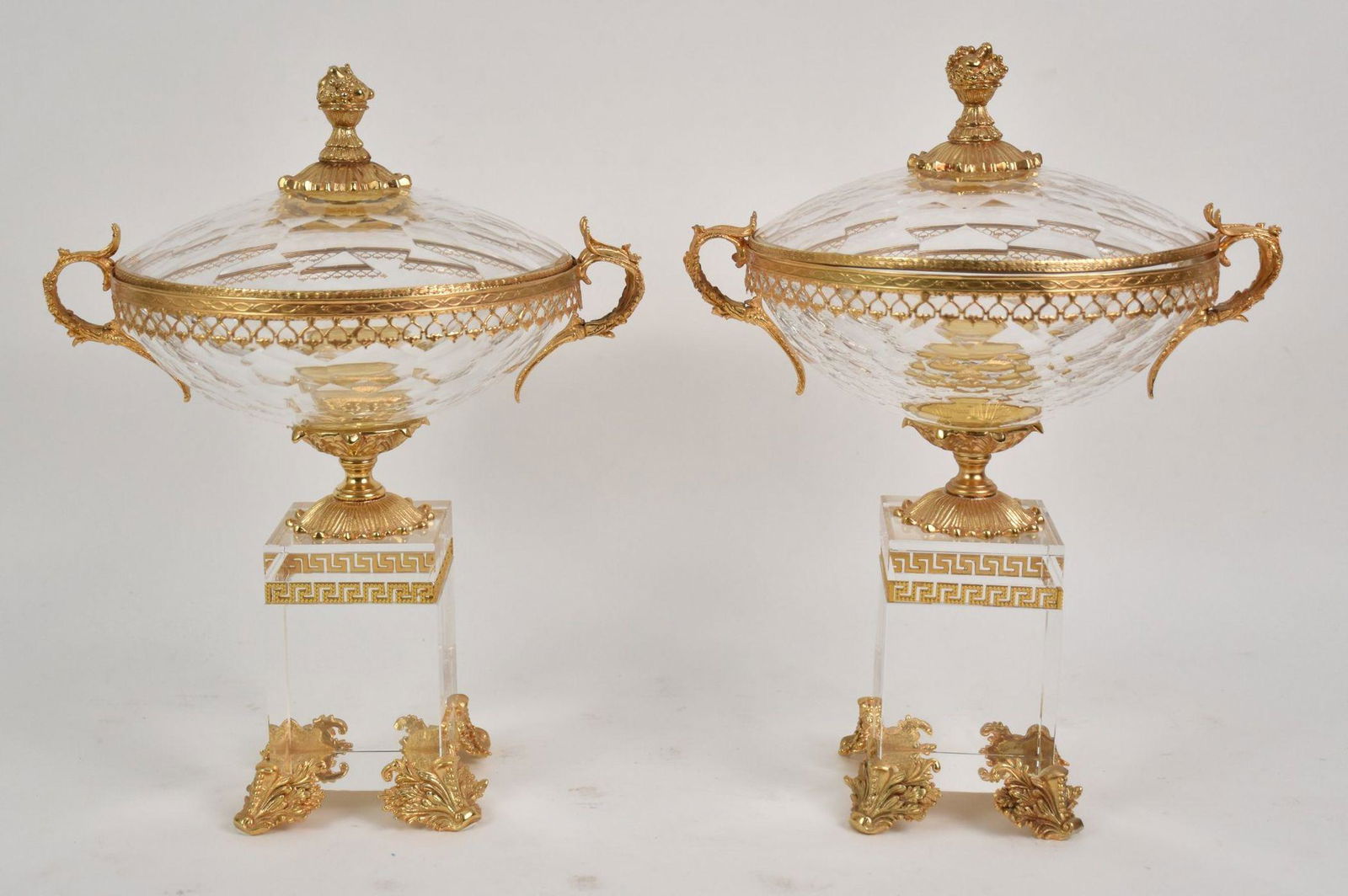 Pair of Dore Bronze and Crystal Covered Urns - a pair (1 of 7)