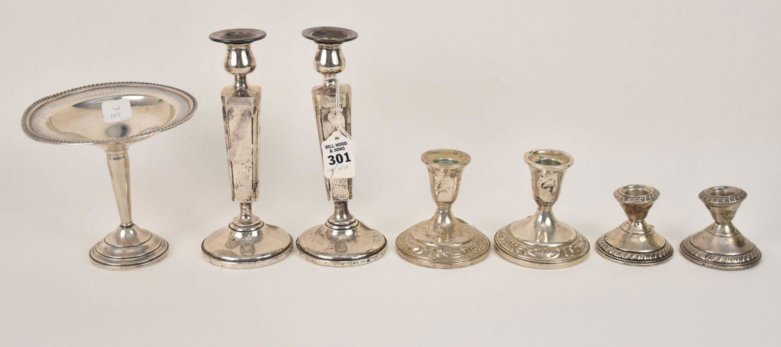 3 Pair Sterling Candlesticks AND Candy Dish, All (1 of 4)