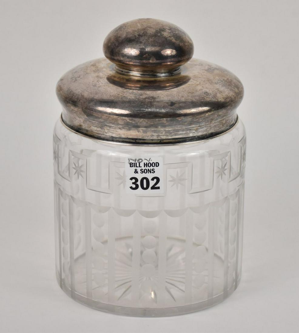 Engraved Glass Biscuit Jar with Sterling Lid, 7"h: Engraved Glass Biscuit Jar with Sterling Lid, 7"h