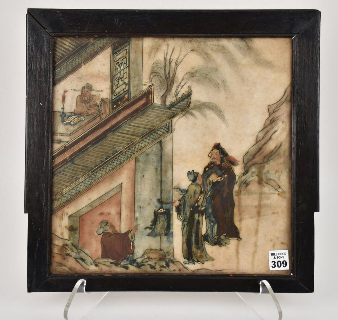 Chinese Painted Panel in Frame, 14"h x 14 1/2"w (1 of 6)