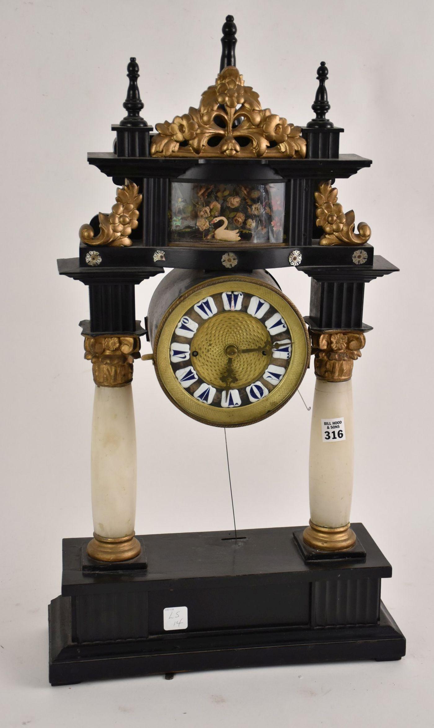 Unusual Shelf Clock, Carved Gilded with Columns & Brass (1 of 5)