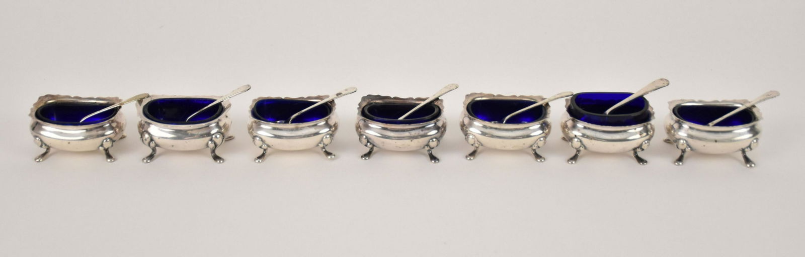 7 International Plated Salt Cellars With Cobalt Liners: 7 International Plated Salt Cellars With Cobalt Liners