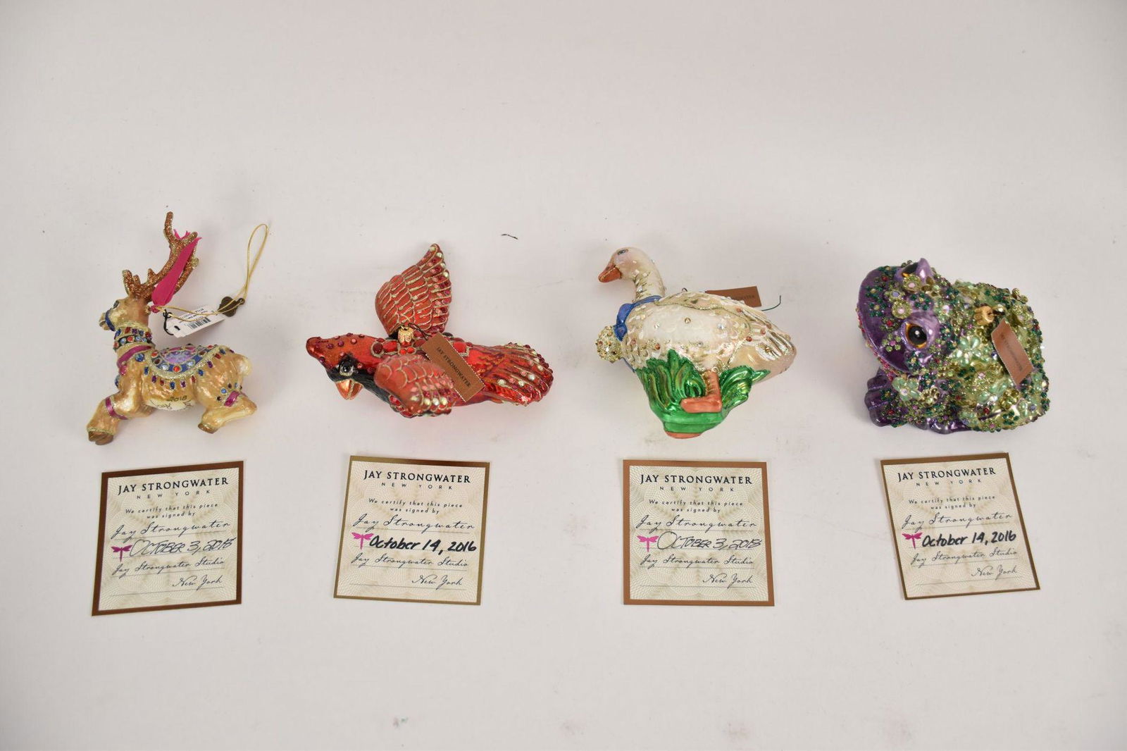 4 Jay Strongwater Signed Glass Christmas Ornaments. (1 of 12)