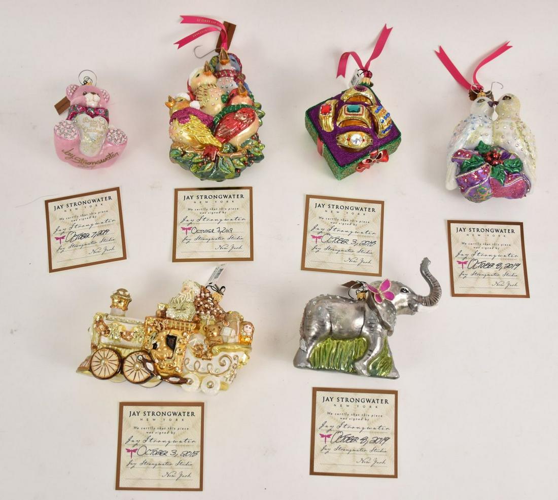 6 Jay Strongwater Glass Christmas Ornaments all signed. (1 of 15)
