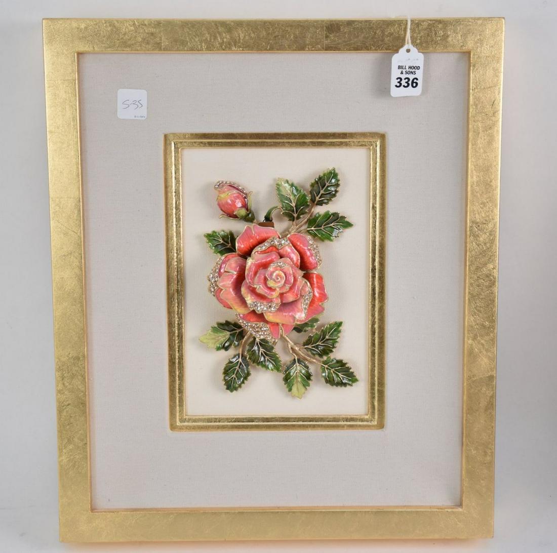 Jay Strongwater Rose in gilt frame 18” x 15.25” With: Jay Strongwater Rose in gilt frame 18” x 15.25” With original box