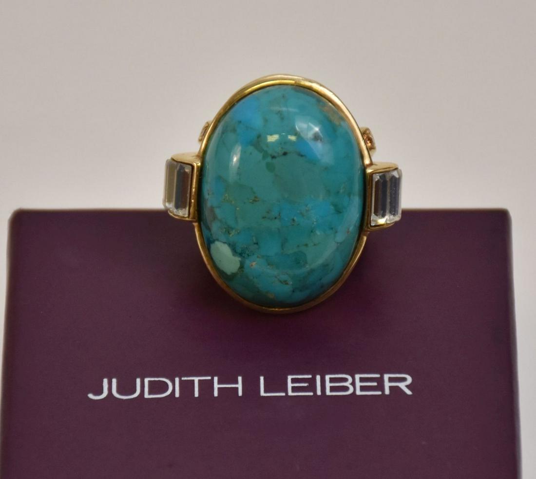 Gold Plated Judith Leiber Ring. Size 7 Faux turquoise: Gold Plated Judith Leiber Ring. Size 7 Faux turquoise and cz ring