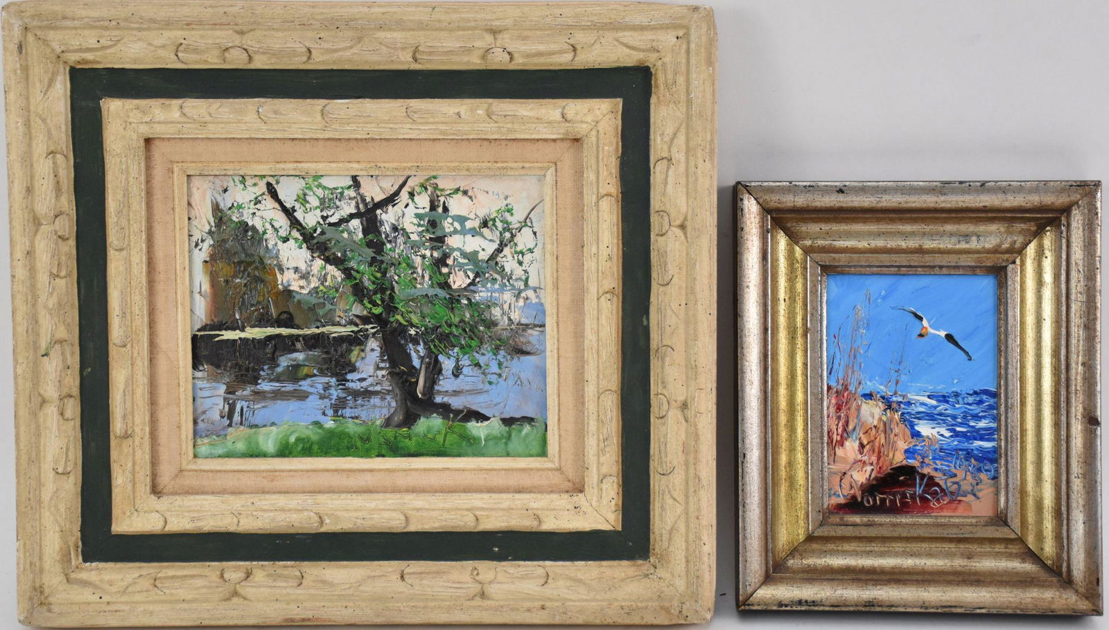 2 Morris Katz oil on board paintings: Tree/Lake scene 8 (1 of 9)