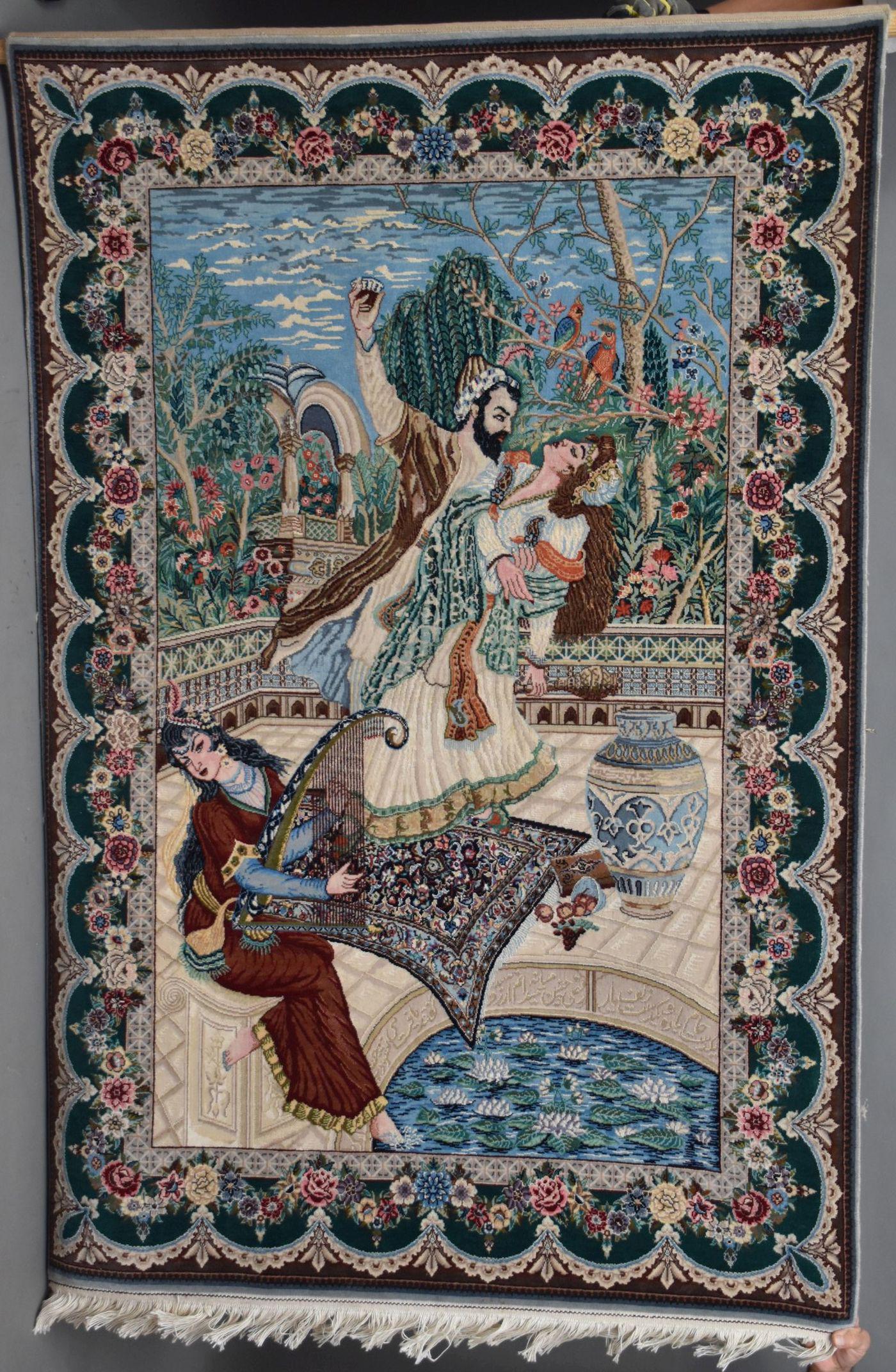 Persian Hand Made Rug With Romantic Scene 4’ x 6’ (1 of 4)