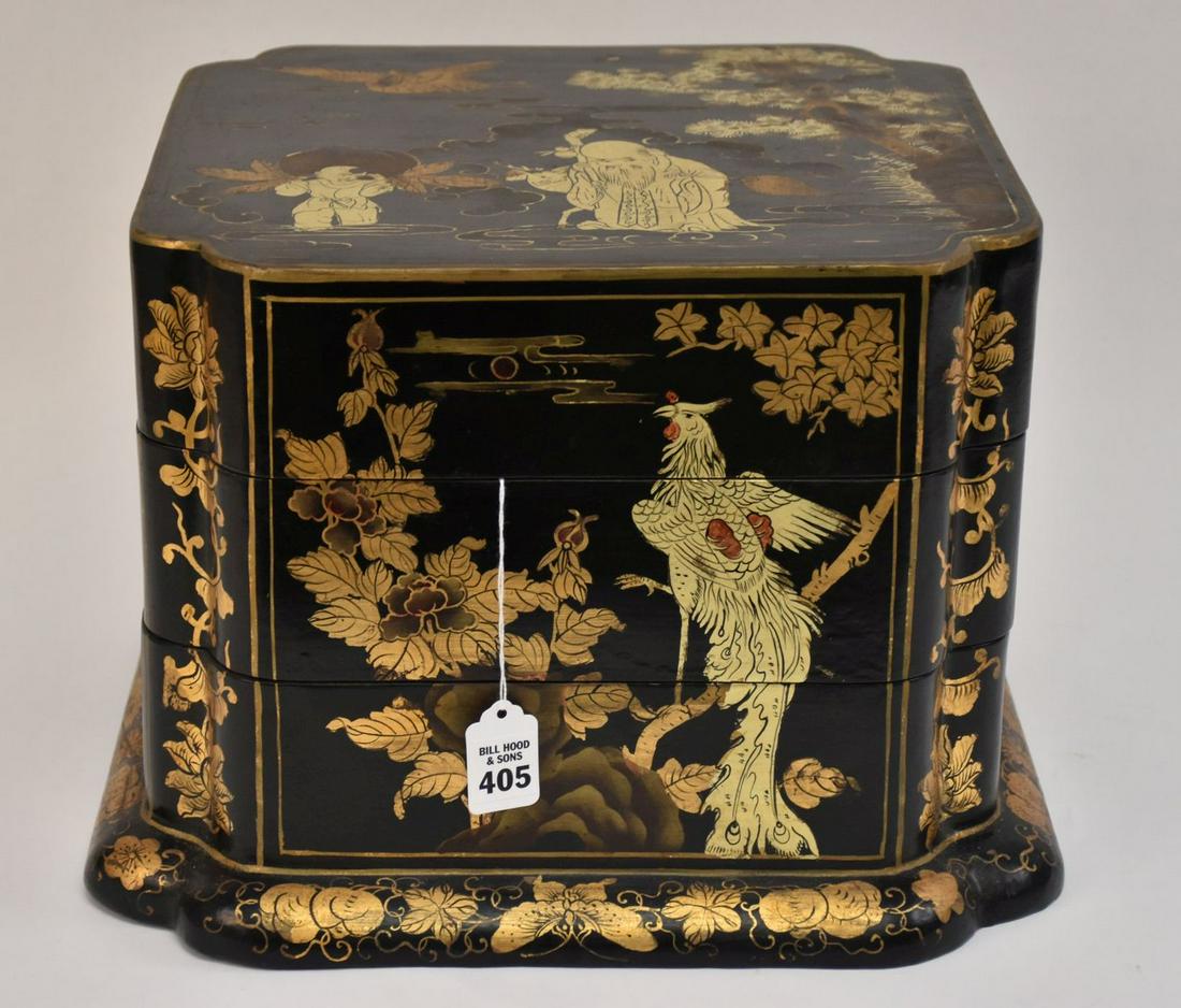 Black Lacquer Chinese Wedding Basket Ht 10.5” Width 13” (1 of 6)