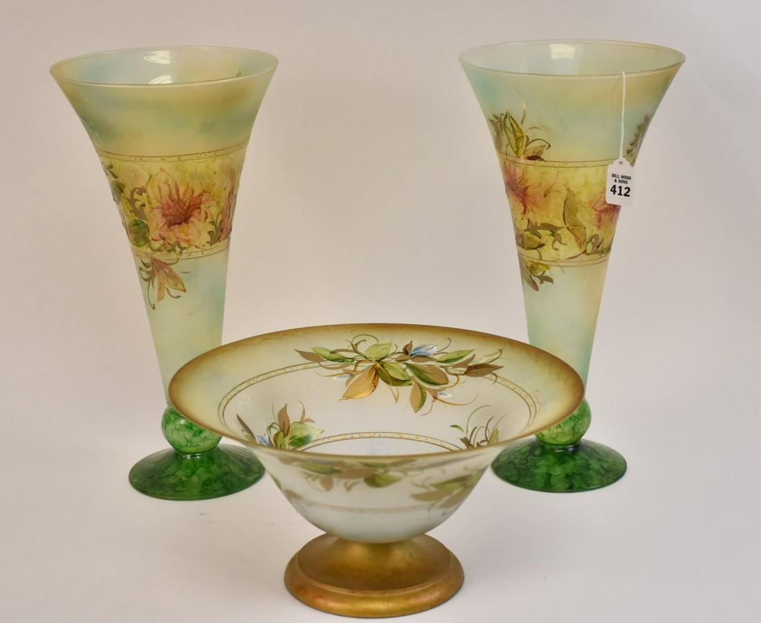 3 Piece Bohemian Glass Garniture. Center Bowl Ht. 7 (1 of 6)