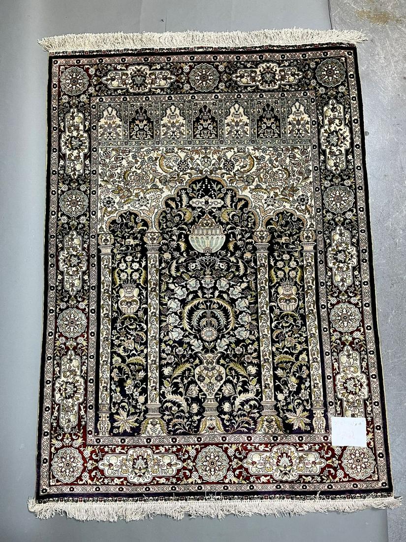 Persian Silk Hand Made Carpet 3' 5" x 4' 10" (1 of 3)