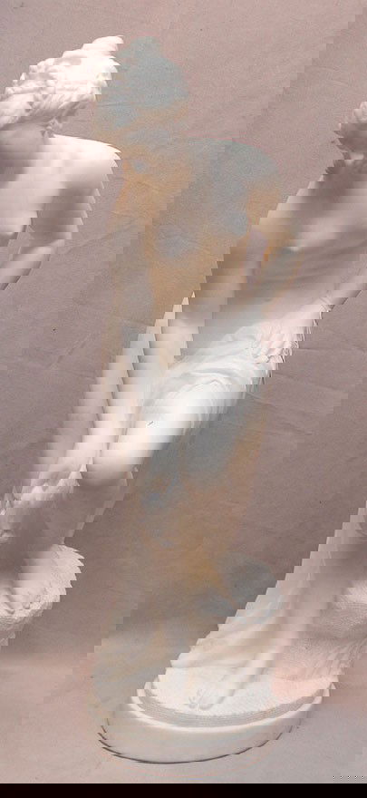 Classical carved alabaster sculpture of Semi nude wo: Classical carved alabaster sculpture of Semi nude woman, figure is 24"H