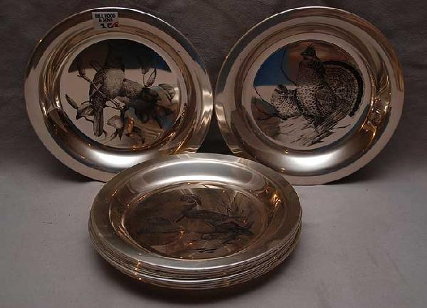 10 sterling plates; 4 Nat'l Audubon Society, 5 Jame: 10 sterling plates; 4 Nat'l Audubon Society, 5 James Wyeth and 1 Norman Rockwell, 59oz, 8"dia